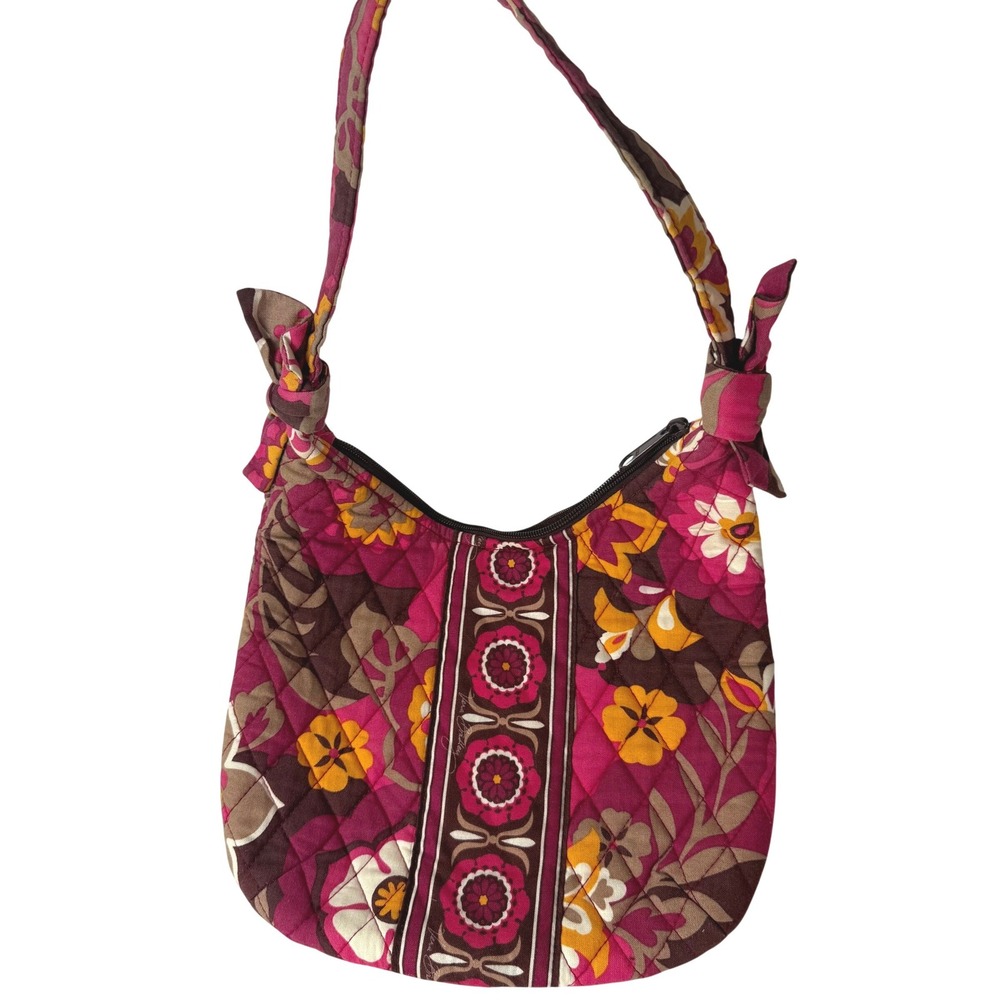 Vera Bradley Olivia Carnaby Shoulder Bag Quilted Floral Pink‎ Brown Retired Hobo